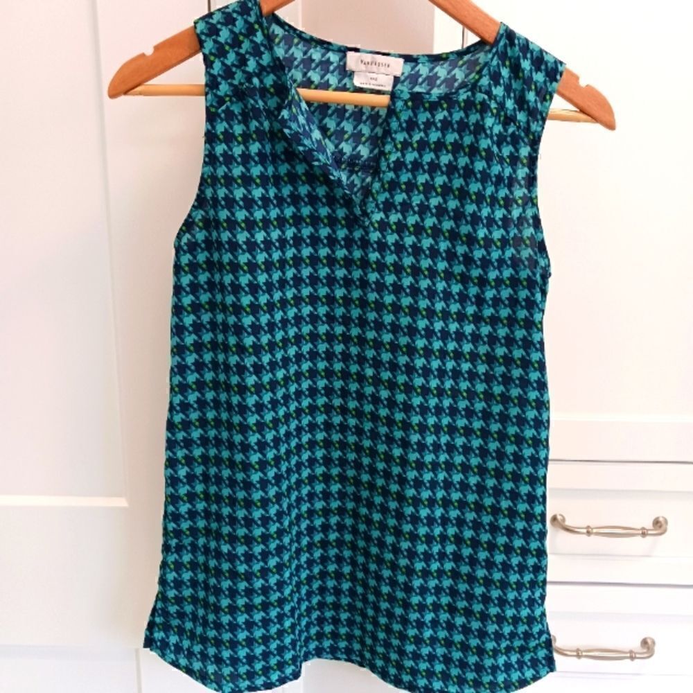 Van Heusen Silky Tank Top Split Neck Flowy Teal Blue